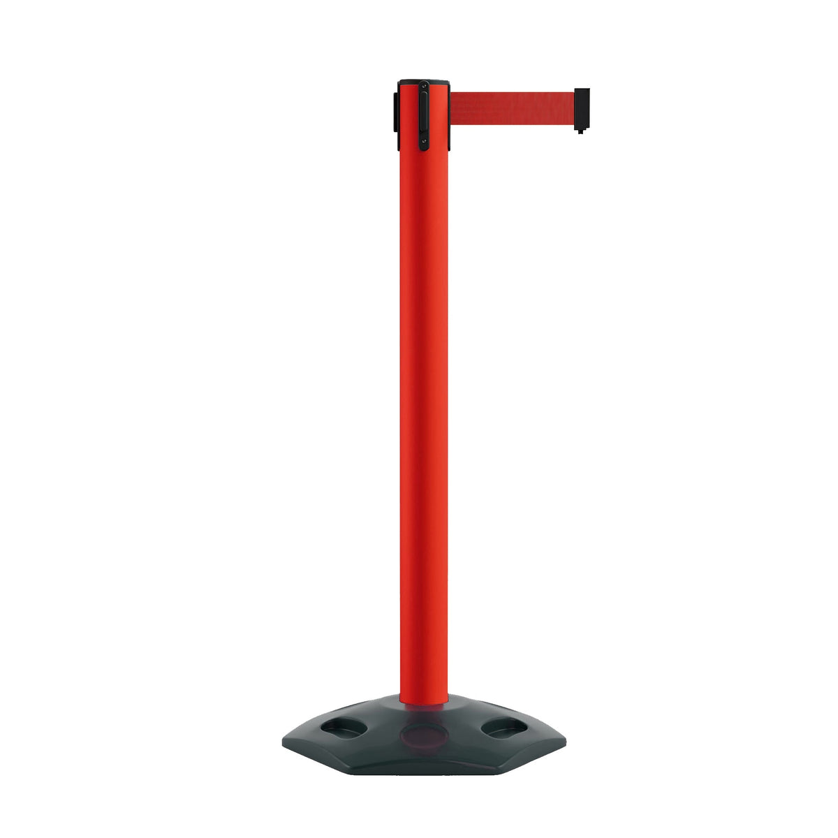 Retractable Belt Barrier Stanchion, Heavy - Duty Rubber Base, 14 ft Belt - Montour Line MSR650 - Crowd Control Warehouse
