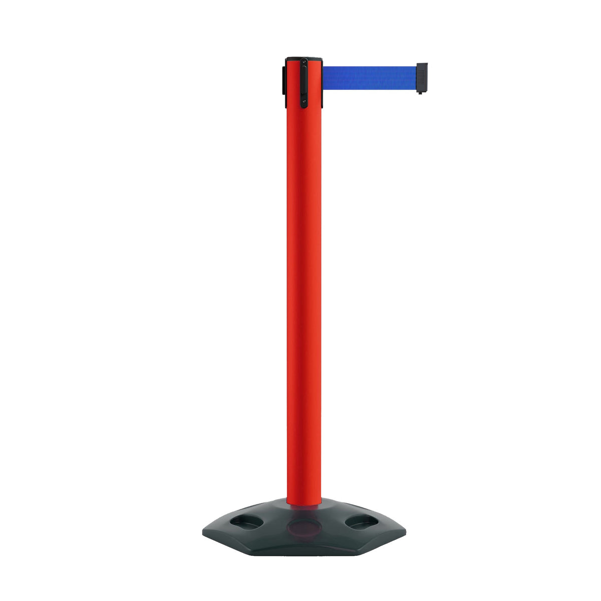 Retractable Belt Barrier Stanchion, Heavy - Duty Rubber Base, 16 ft Belt - Montour Line MSR650 - Crowd Control Warehouse