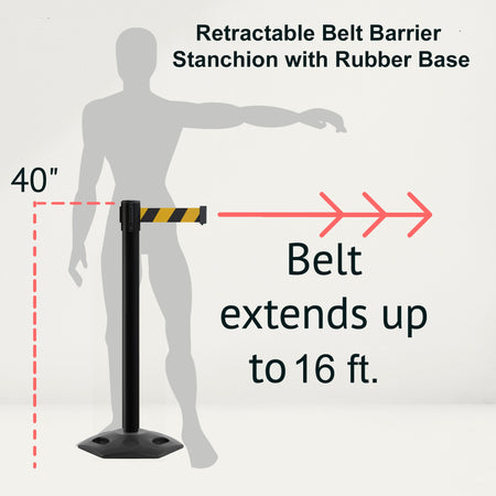 Retractable Belt Barrier Stanchion, Heavy - Duty Rubber Base, 16 ft Belt - Montour Line MSR650 - Crowd Control Warehouse