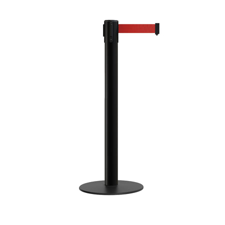 Retractable Belt Barrier Stanchion, Low Profile Steel Base, 14 or 16 Ft. Belt - Montour Line MX650 - Crowd Control Warehouse