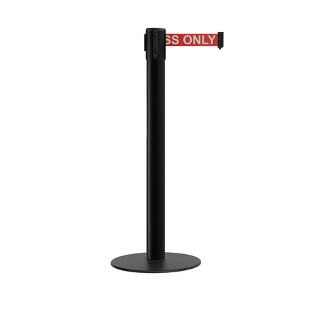 Retractable Belt Barrier Stanchion, Low Profile Steel Base, 14 or 16 Ft. Belt - Montour Line MX650 - Crowd Control Warehouse