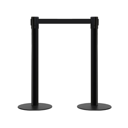 Retractable Belt Barrier Stanchion, Low Profile Steel Base, 14 or 16 Ft. Belt - Montour Line MX650 - Crowd Control Warehouse