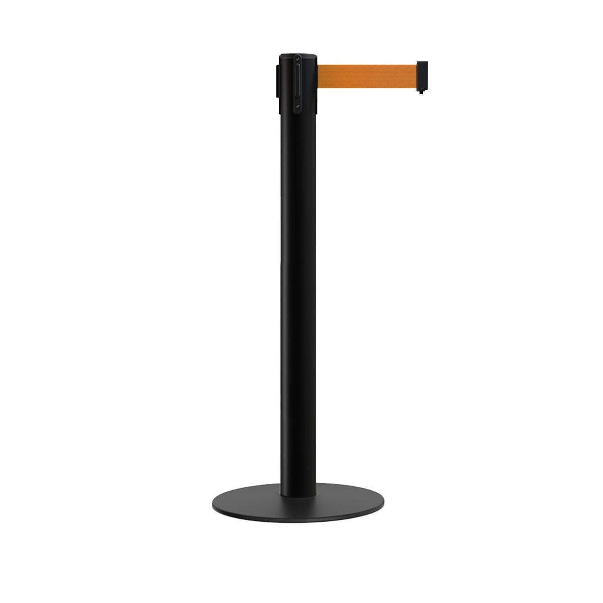 Retractable Belt Barrier Stanchion, Low Profile Steel Base, 14 or 16 Ft. Belt - Montour Line MX650 - Crowd Control Warehouse
