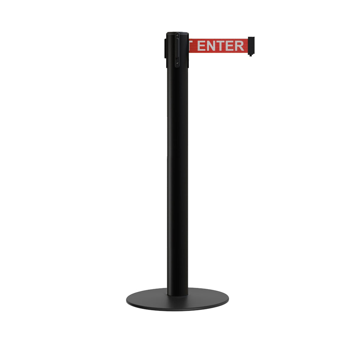 Retractable Belt Barrier Stanchion, Low Profile Steel Base, 14 or 16 Ft. Belt - Montour Line MX650 - Crowd Control Warehouse