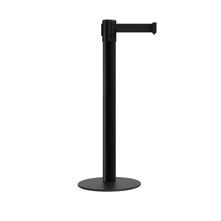 Retractable Belt Barrier Stanchion, Low Profile Steel Base, 14 or 16 Ft. Belt - Montour Line MX650 - Crowd Control Warehouse
