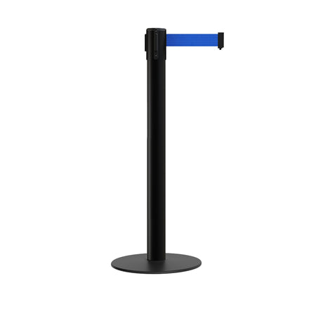 Retractable Belt Barrier Stanchion, Low Profile Steel Base, 14 or 16 Ft. Belt - Montour Line MX650 - Crowd Control Warehouse