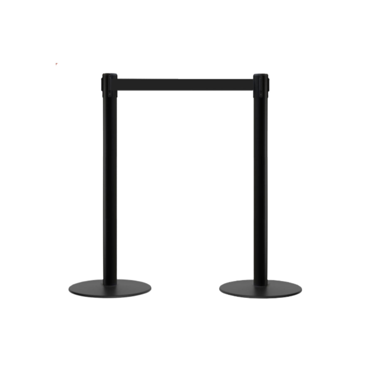 Retractable Belt Barrier Stanchion, Low Profile Steel Base, Black Post, 11 Ft. Belt - Montour Line MX630 - Crowd Control Warehouse
