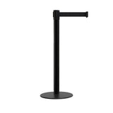 Retractable Belt Barrier Stanchion, Low Profile Steel Base, Black Post, 7.5 Ft. Belt - Montour Line MX630 - Crowd Control Warehouse