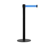 Retractable Belt Barrier Stanchion, Low Profile Steel Base, Black Post, 7.5 Ft. Belt - Montour Line MX630 - Crowd Control Warehouse