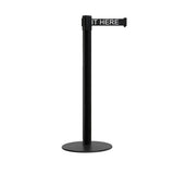 Retractable Belt Barrier Stanchion, Low Profile Steel Base, Black Post, 7.5 Ft. Belt - Montour Line MX630 - Crowd Control Warehouse