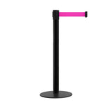 Retractable Belt Barrier Stanchion, Low Profile Steel Base, Black Post, 7.5 Ft. Belt - Montour Line MX630 - Crowd Control Warehouse