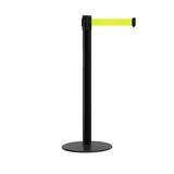 Retractable Belt Barrier Stanchion, Low Profile Steel Base, Black Post, 7.5 Ft. Belt - Montour Line MX630 - Crowd Control Warehouse