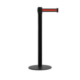 Retractable Belt Barrier Stanchion, Low Profile Steel Base, Black Post, 7.5 Ft. Belt - Montour Line MX630 - Crowd Control Warehouse