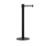 Retractable Belt Barrier Stanchion, Low Profile Steel Base, Black Post, 9 Ft. Belt - Montour Line MX630 - Crowd Control Warehouse