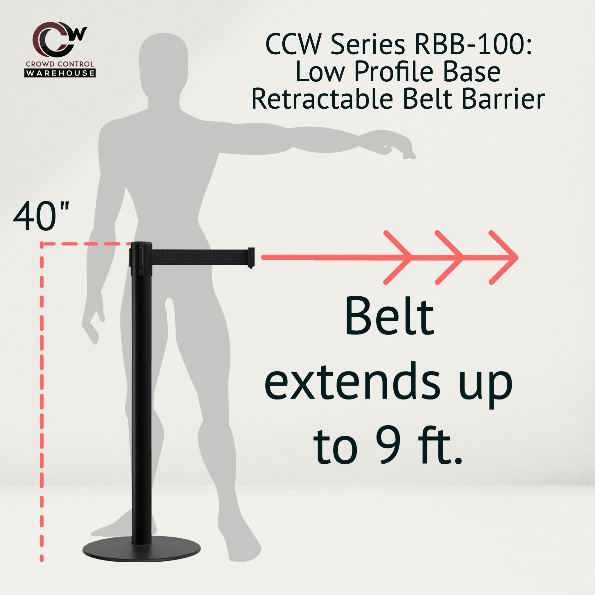 Retractable Belt Barrier Stanchion, Low Profile Steel Base, Black Post, 9 Ft. Belt - Montour Line MX630 - Crowd Control Warehouse