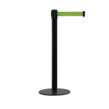 Retractable Belt Barrier Stanchion, Low Profile Steel Base, Black Post, 9 Ft. Belt - Montour Line MX630 - Crowd Control Warehouse
