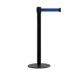 Retractable Belt Barrier Stanchion, Low Profile Steel Base, Black Post, 9 Ft. Belt - Montour Line MX630 - Crowd Control Warehouse