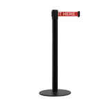 Retractable Belt Barrier Stanchion, Low Profile Steel Base, Black Post, 9 Ft. Belt - Montour Line MX630 - Crowd Control Warehouse