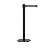 Retractable Belt Barrier Stanchion, Low Profile Steel Base, Black Post, 9 Ft. Belt - Montour Line MX630 - Crowd Control Warehouse