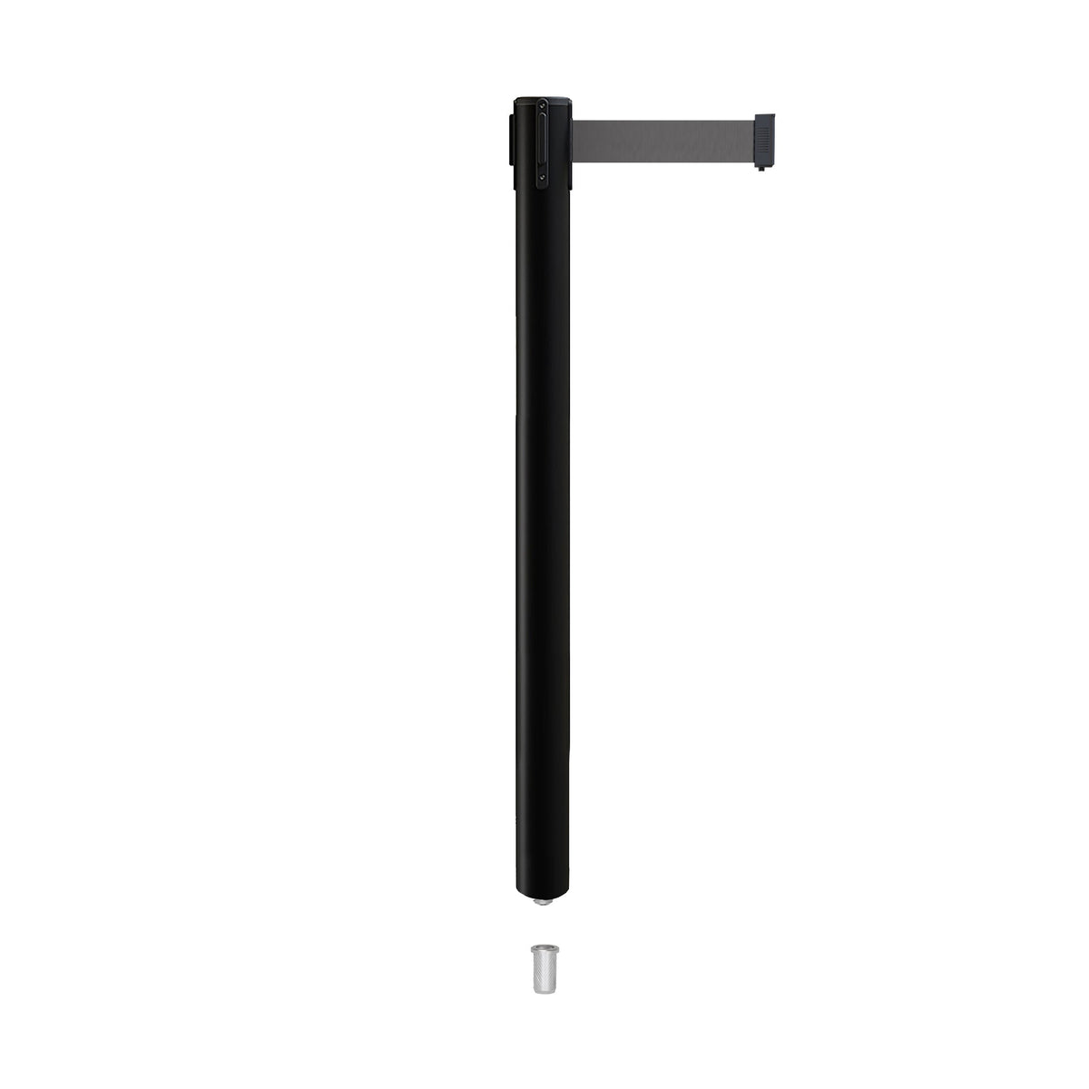 Retractable Belt Barrier Stanchion, Mini Socket Base, Black Post, 11 ft Belt - Montour Line MX630SK - Crowd Control Warehouse