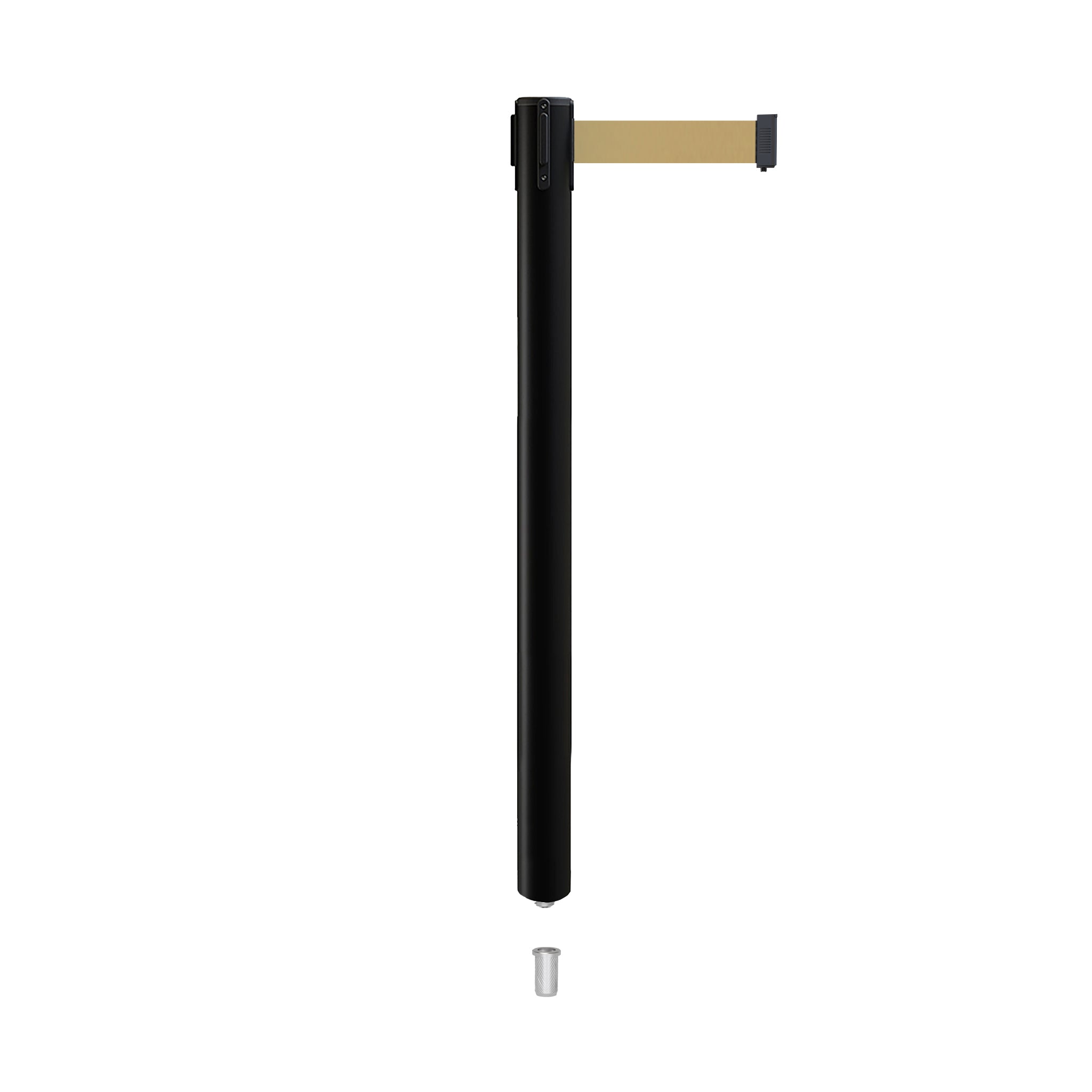 Retractable Belt Barrier Stanchion, Mini Socket Base, Black Post, 9 ft Belt - Montour Line MX630SK - Crowd Control Warehouse