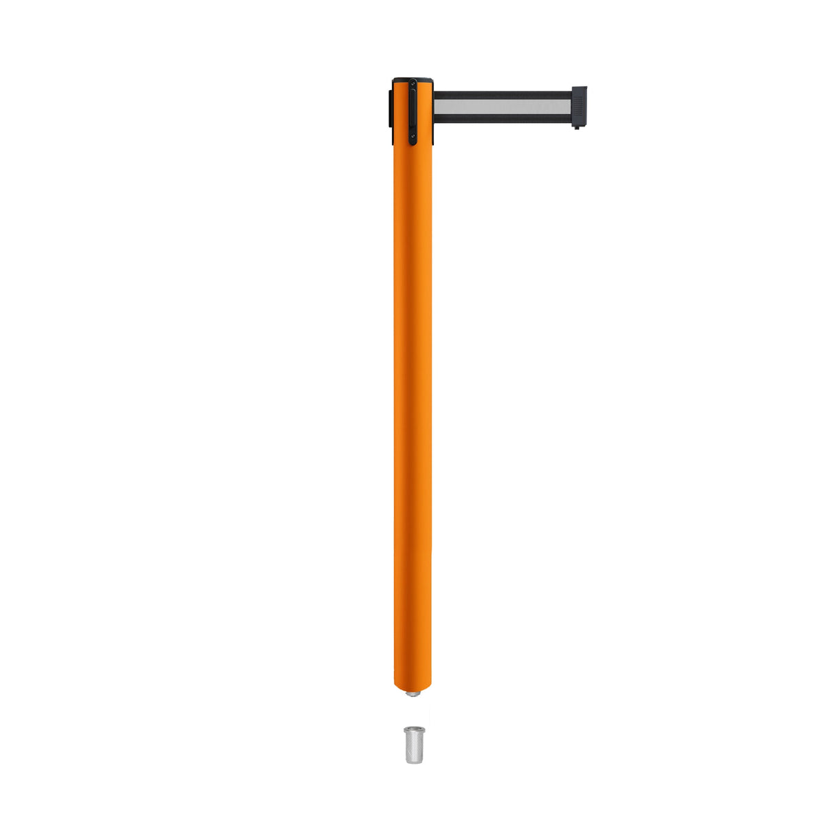 Retractable Belt Barrier Stanchion, Mini Socket Base, Orange Post, 11 ft Belt - Montour Line MSX630SK - Crowd Control Warehouse