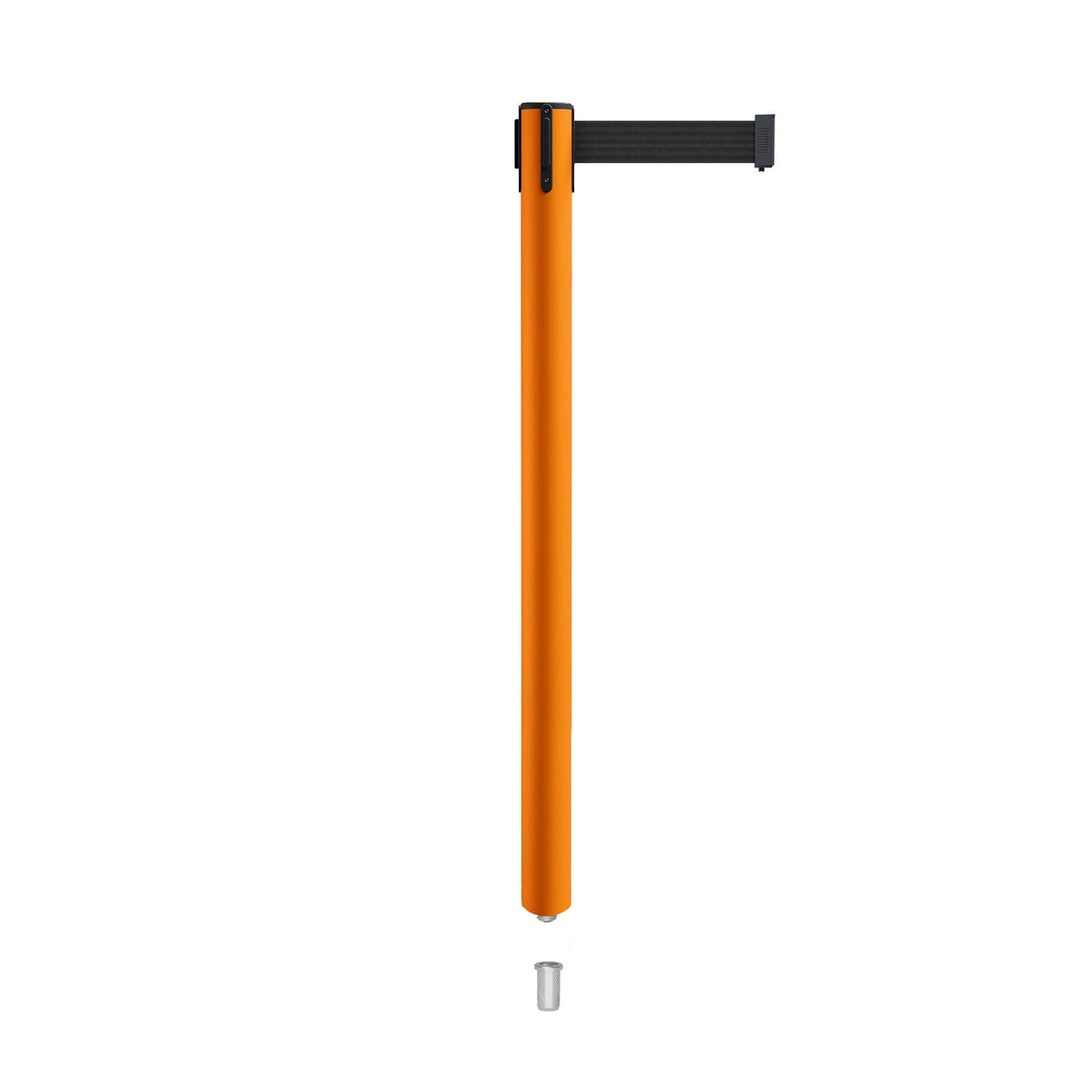 Retractable Belt Barrier Stanchion, Mini Socket Base, Orange Post, 11 ft Belt - Montour Line MSX630SK - Crowd Control Warehouse