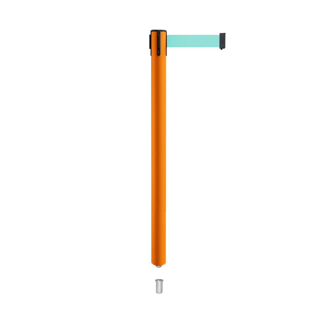 Retractable Belt Barrier Stanchion, Mini Socket Base, Orange Post, 7.5 ft Belt - Montour Line MSX630SK - Crowd Control Warehouse