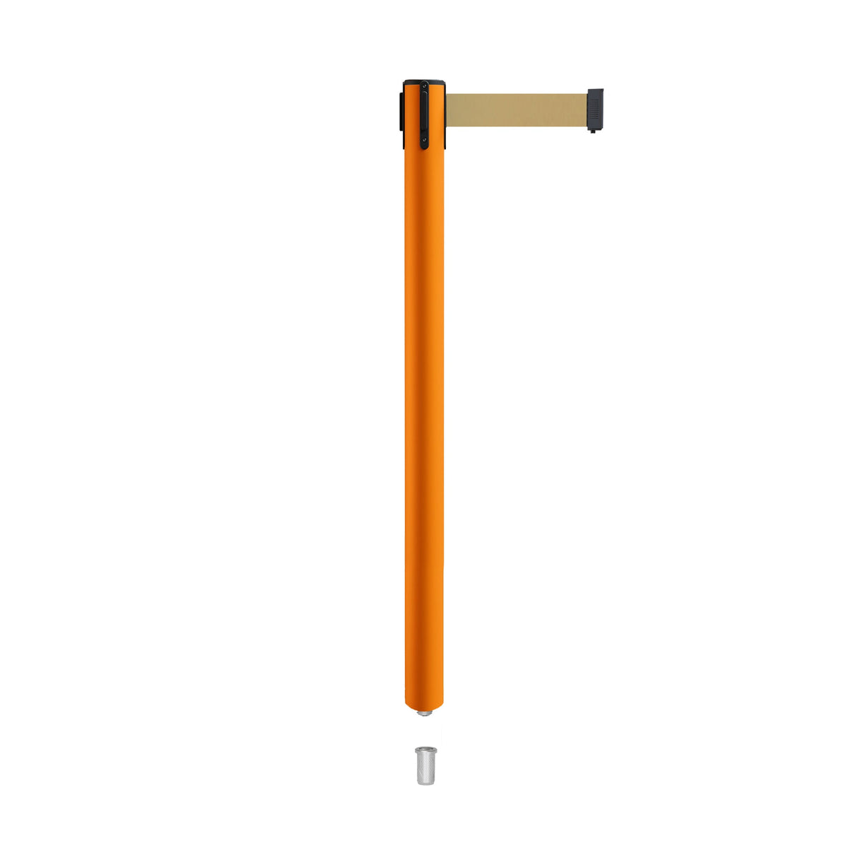 Retractable Belt Barrier Stanchion, Mini Socket Base, Orange Post, 7.5 ft Belt - Montour Line MSX630SK - Crowd Control Warehouse