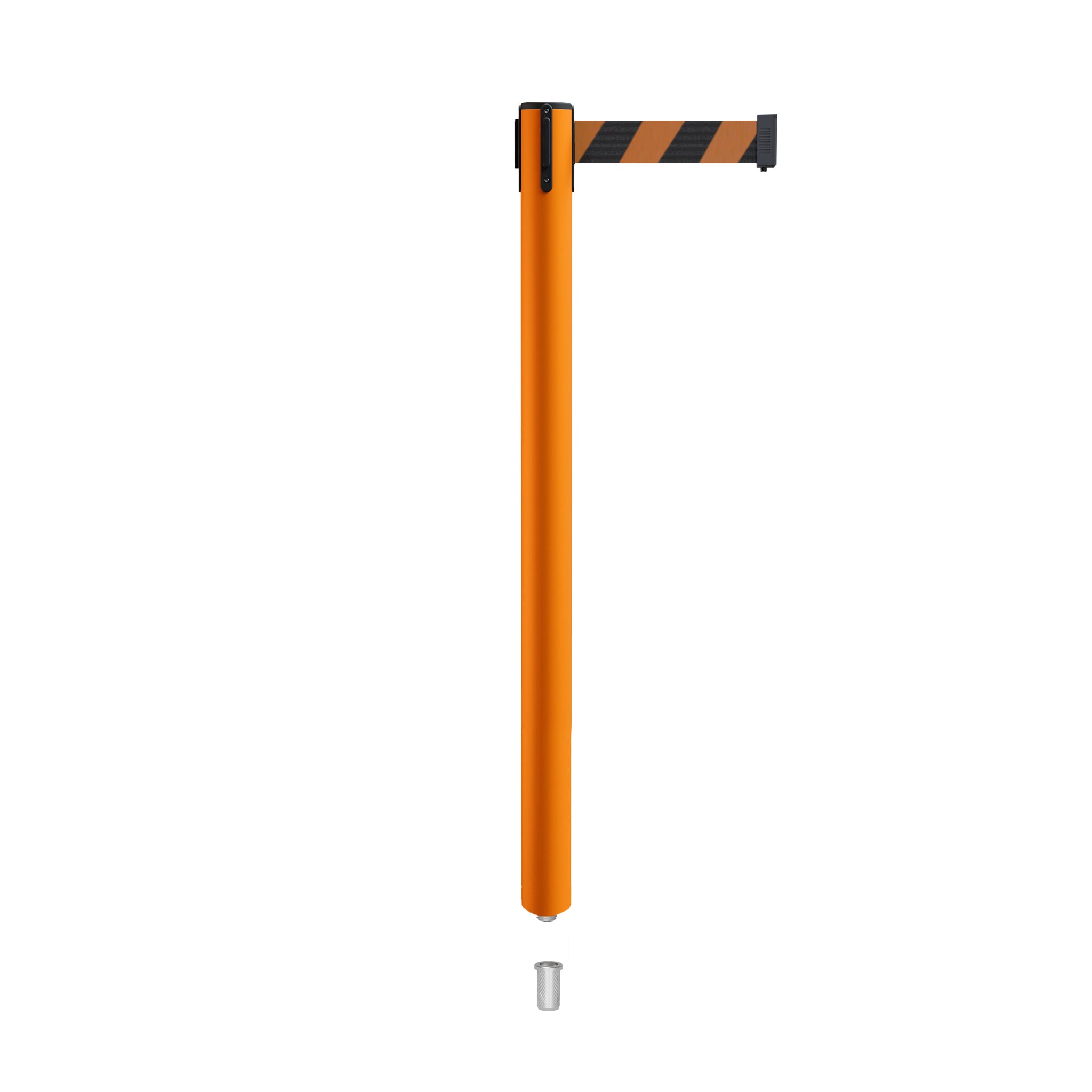 Retractable Belt Barrier Stanchion, Mini Socket Base, Orange Post, 7.5 ft Belt - Montour Line MSX630SK - Crowd Control Warehouse