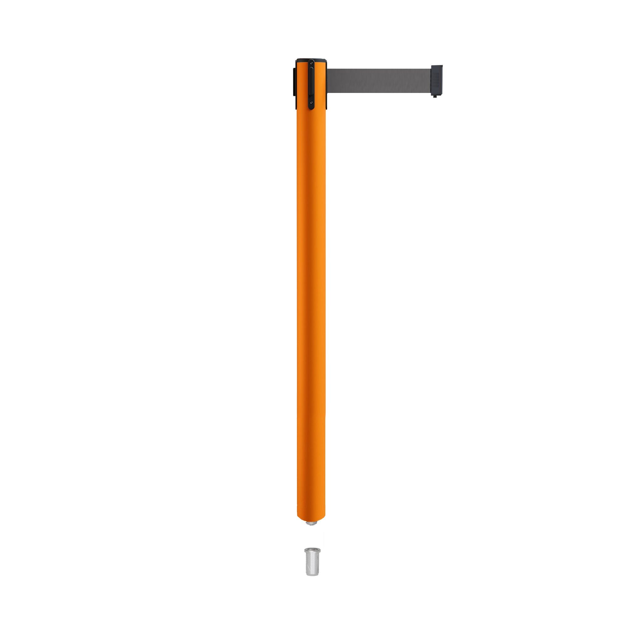 Retractable Belt Barrier Stanchion, Mini Socket Base, Orange Post, 9 ft Belt - Montour Line MSX630SK - Crowd Control Warehouse