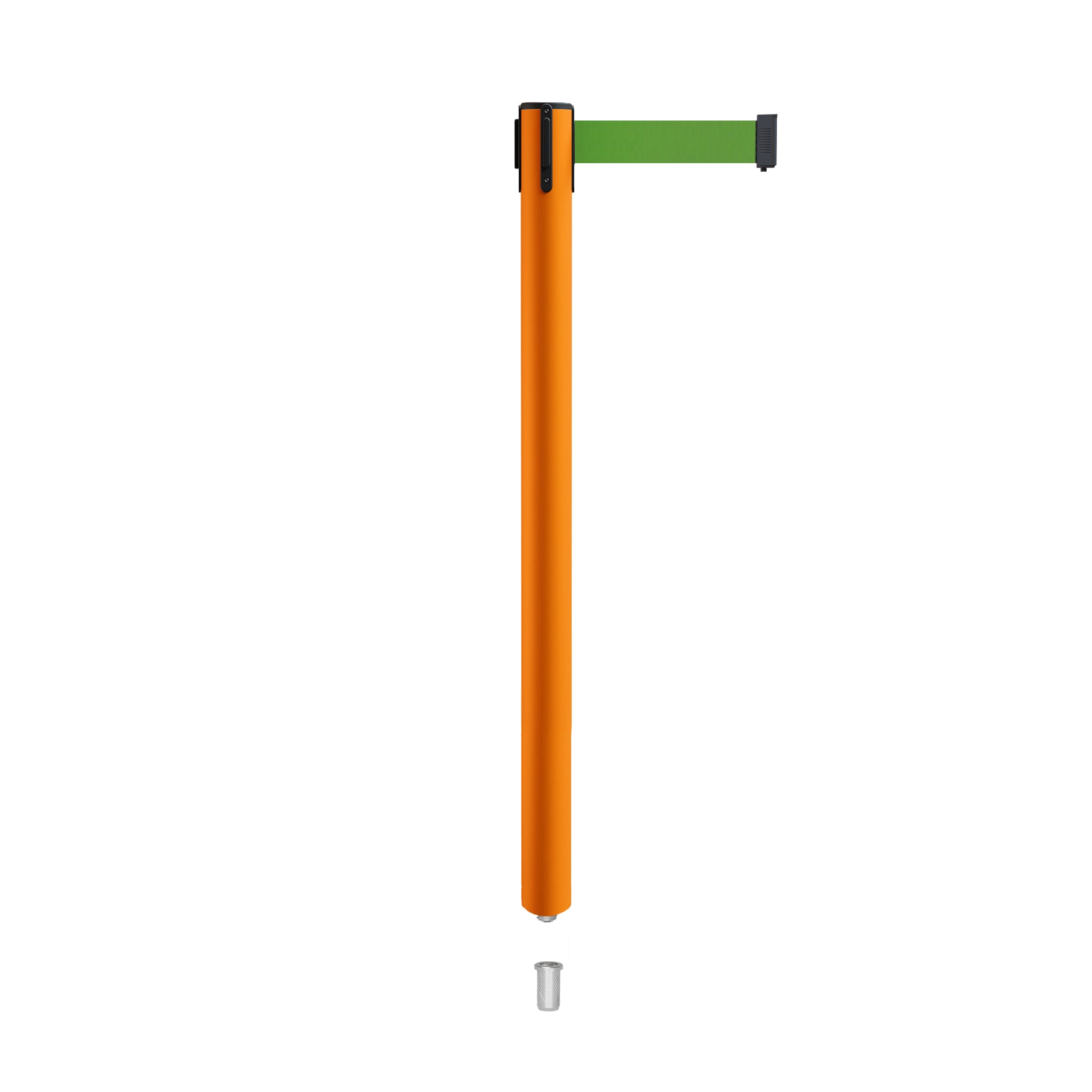 Retractable Belt Barrier Stanchion, Mini Socket Base, Orange Post, 9 ft Belt - Montour Line MSX630SK - Crowd Control Warehouse