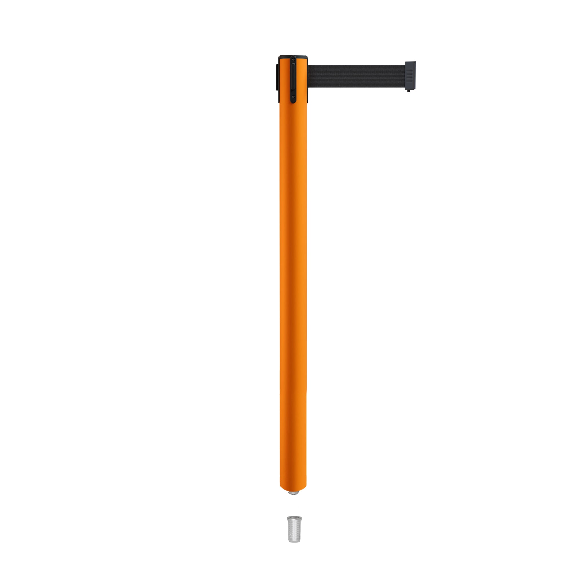 Retractable Belt Barrier Stanchion, Mini Socket Base, Orange Post, 9 ft Belt - Montour Line MSX630SK - Crowd Control Warehouse