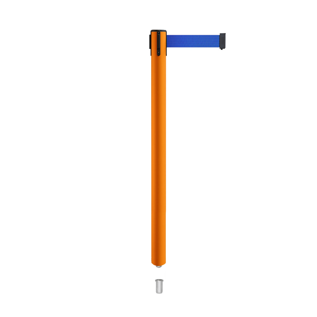 Retractable Belt Barrier Stanchion, Mini Socket Base, Orange Post, 9 ft Belt - Montour Line MSX630SK - Crowd Control Warehouse