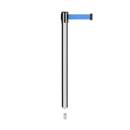Retractable Belt Barrier Stanchion, Mini Socket Base, Polished Stainless Steel Post, 11 ft Belt - Montour Line MX630SK - Crowd Control Warehouse