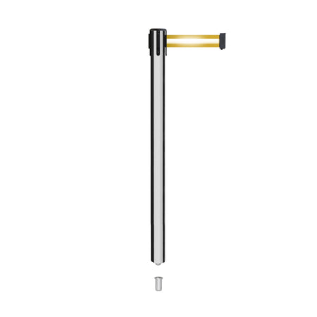 Retractable Belt Barrier Stanchion, Mini Socket Base, Polished Stainless Steel Post, 11 ft Belt - Montour Line MX630SK - Crowd Control Warehouse