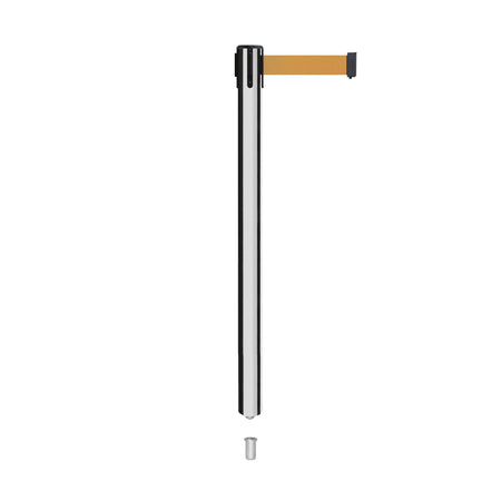 Retractable Belt Barrier Stanchion, Mini Socket Base, Polished Stainless Steel Post, 7.5 ft Belt - Montour Line MX630SK - Crowd Control Warehouse