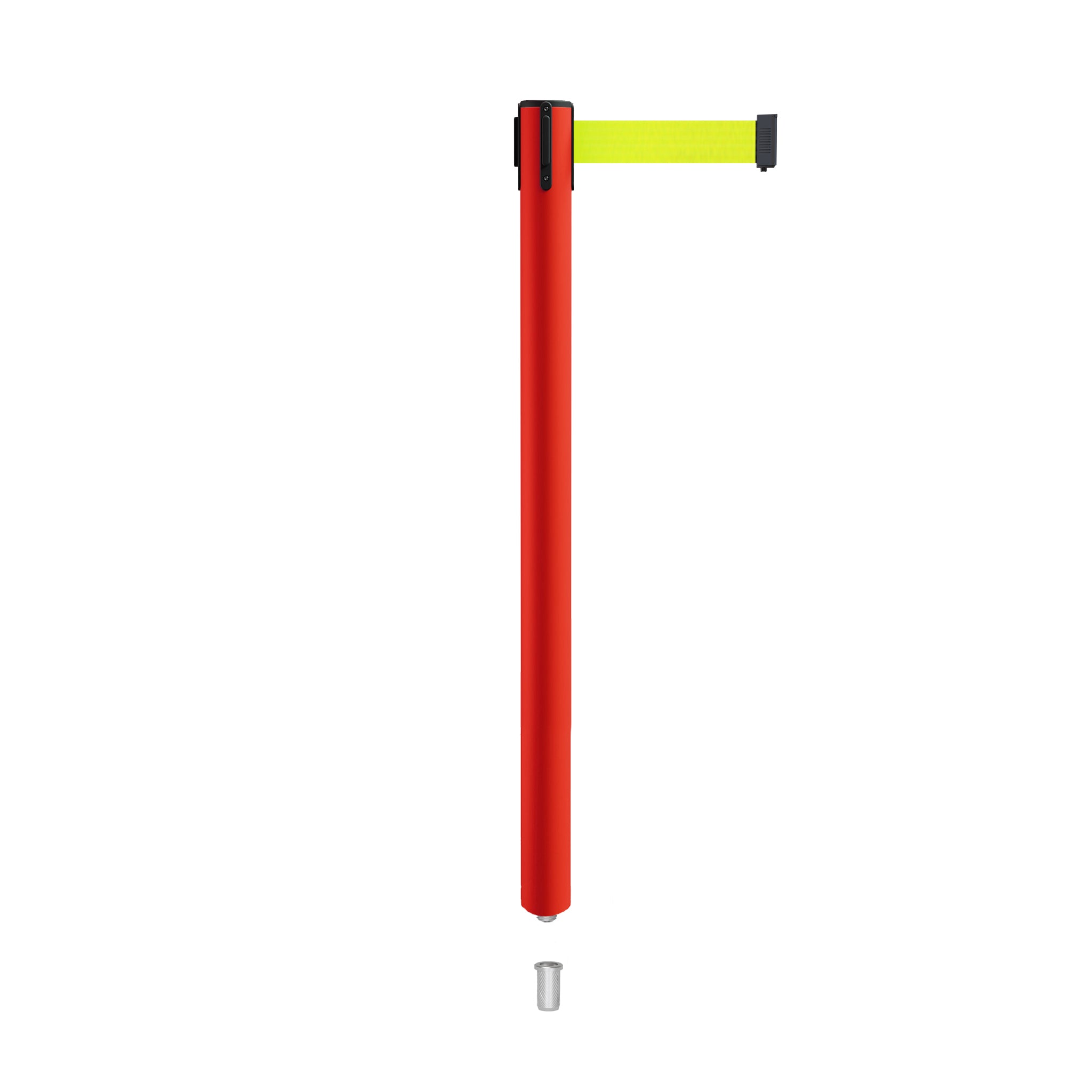 Retractable Belt Barrier Stanchion, Mini Socket Base, Red Post, 11 ft Belt - Montour Line MSX630SK - Crowd Control Warehouse