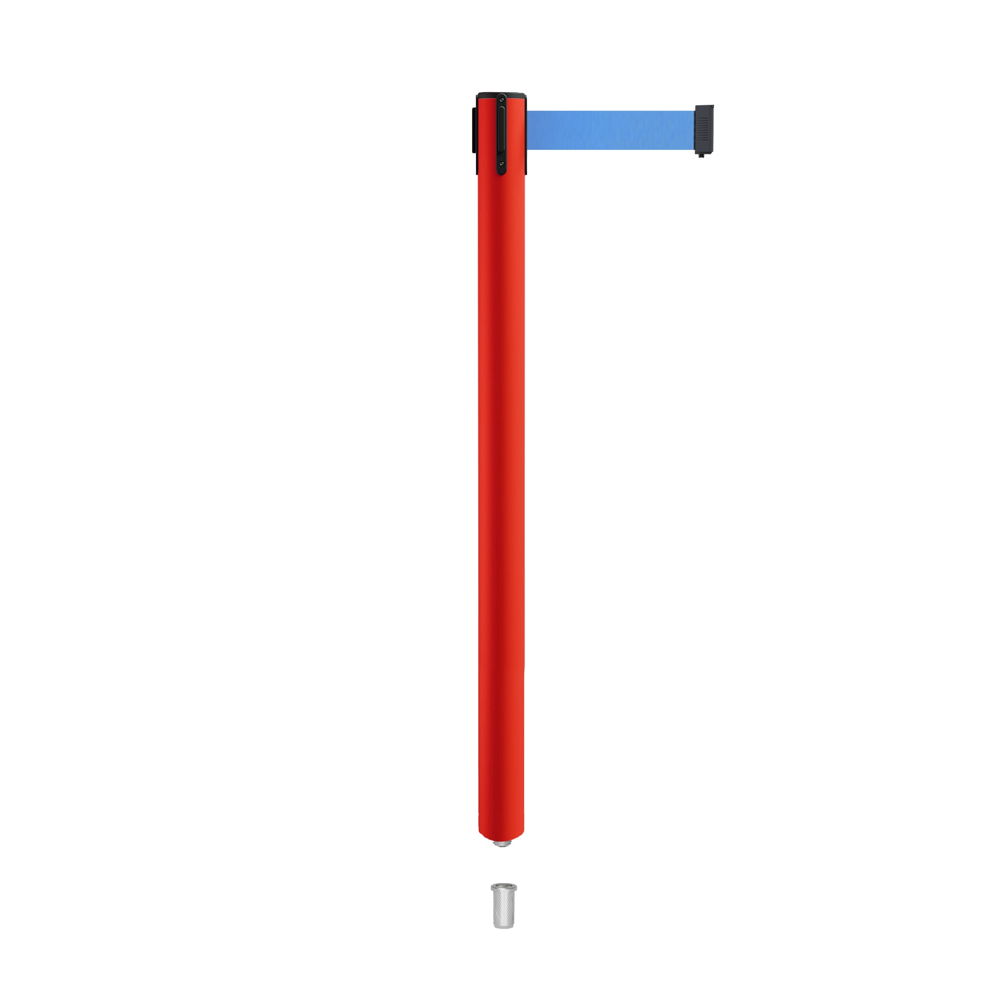 Retractable Belt Barrier Stanchion, Mini Socket Base, Red Post, 11 ft Belt - Montour Line MSX630SK - Crowd Control Warehouse