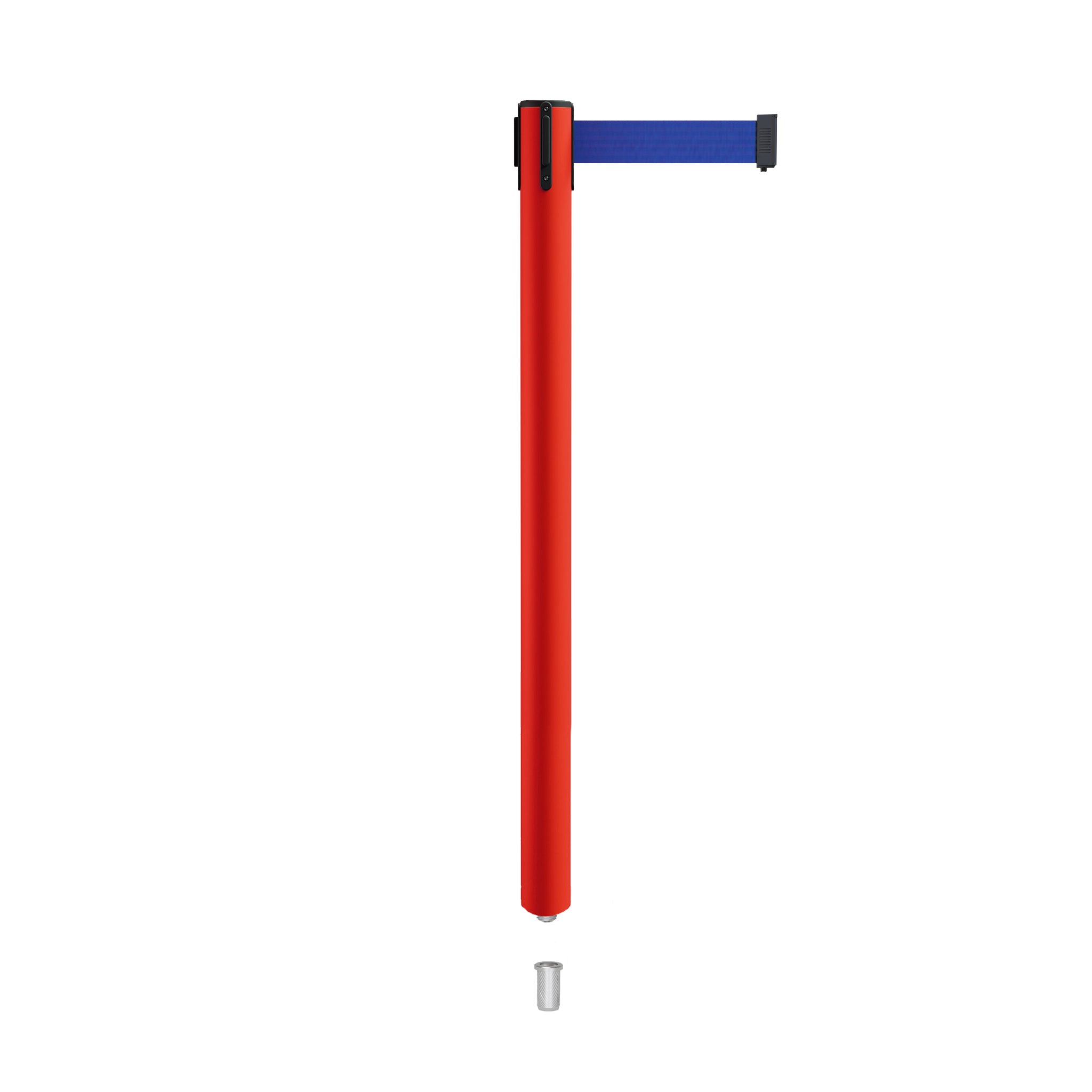 Retractable Belt Barrier Stanchion, Mini Socket Base, Red Post, 11 ft Belt - Montour Line MSX630SK - Crowd Control Warehouse