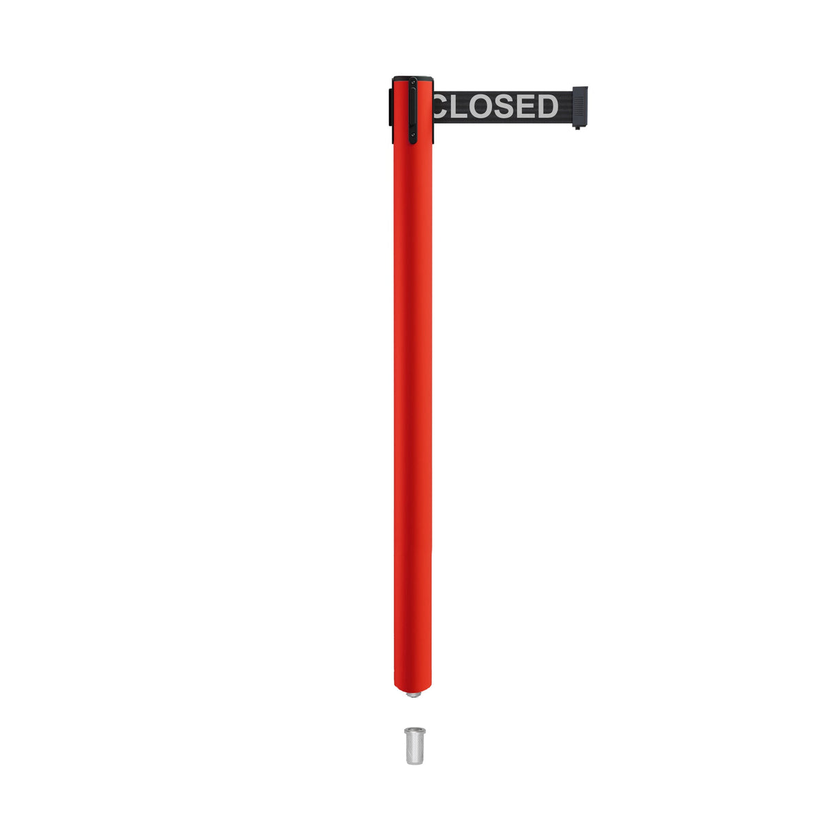 Retractable Belt Barrier Stanchion, Mini Socket Base, Red Post, 13 ft Belt - Montour Line MSX630SK - Crowd Control Warehouse