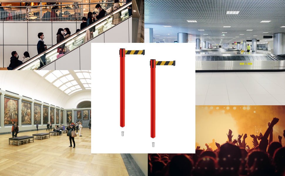 Retractable Belt Barrier Stanchion, Mini Socket Base, Red Post, 13 ft Belt - Montour Line MSX630SK - Crowd Control Warehouse