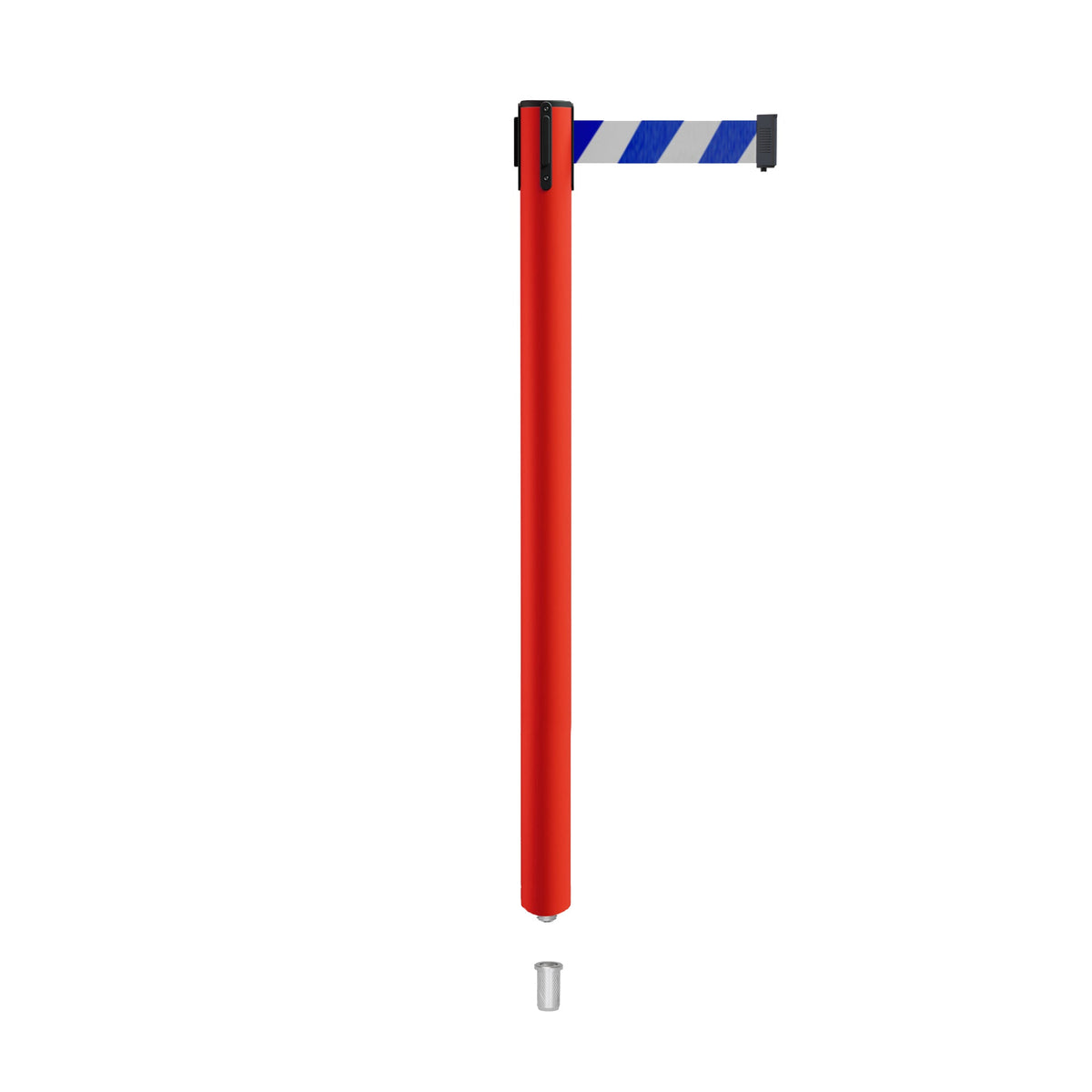 Retractable Belt Barrier Stanchion, Mini Socket Base, Red Post, 13 ft Belt - Montour Line MSX630SK - Crowd Control Warehouse