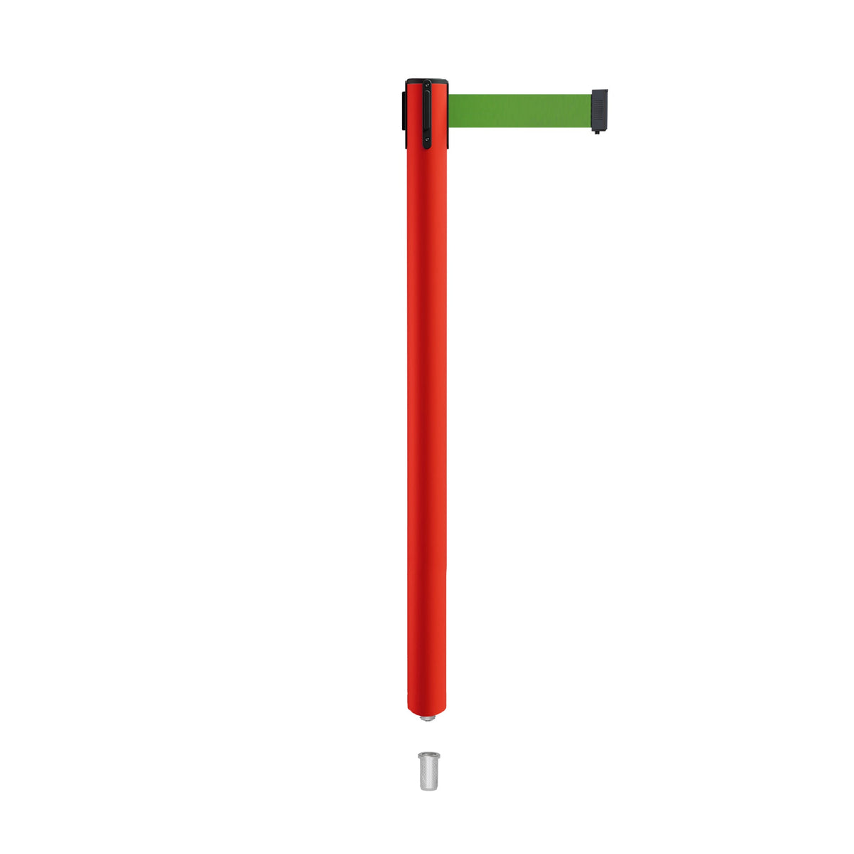 Retractable Belt Barrier Stanchion, Mini Socket Base, Red Post, 13 ft Belt - Montour Line MSX630SK - Crowd Control Warehouse