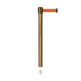 Retractable Belt Barrier Stanchion, Mini Socket Base, Satin Brass Post, 13 ft Belt - Montour Line MX630SK - Crowd Control Warehouse