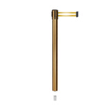 Retractable Belt Barrier Stanchion, Mini Socket Base, Satin Brass Post, 13 ft Belt - Montour Line MX630SK - Crowd Control Warehouse