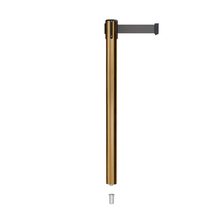 Retractable Belt Barrier Stanchion, Mini Socket Base, Satin Brass Post, 13 ft Belt - Montour Line MX630SK - Crowd Control Warehouse
