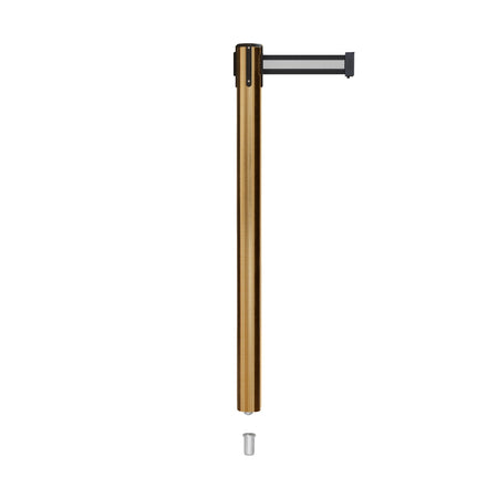 Retractable Belt Barrier Stanchion, Mini Socket Base, Satin Brass Post, 7.5 ft Belt - Montour Line MX630SK - Crowd Control Warehouse