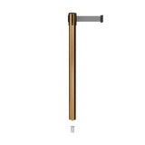 Retractable Belt Barrier Stanchion, Mini Socket Base, Satin Brass Post, 7.5 ft Belt - Montour Line MX630SK - Crowd Control Warehouse