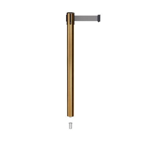 Retractable Belt Barrier Stanchion, Mini Socket Base, Satin Brass Post, 7.5 ft Belt - Montour Line MX630SK - Crowd Control Warehouse